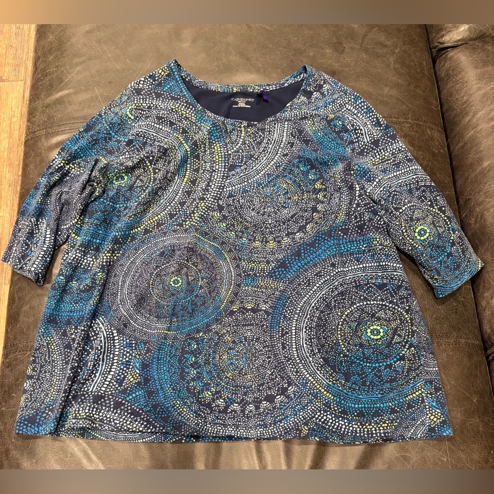 Catherines Blue and Green Patterned Blouse